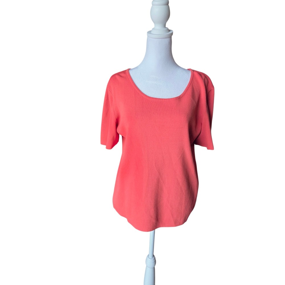 Drapers & Damons Womens XL Coral Pink Short Sleeve Scoop Neck Knit Top Sweater